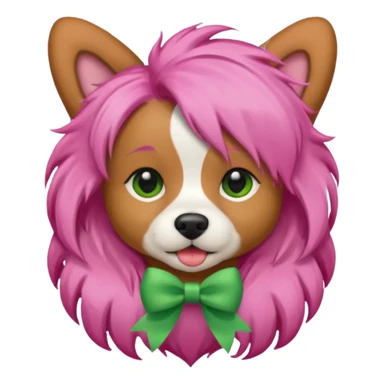 dog with pink hair and green bow on head sticker