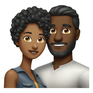 Pareja de un chico de pelo negro liso y corto y de piel moreno, y una chica de piel blanca con el pelo negro largo y ondulado haciéndose un selfie sticker