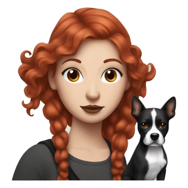 Long Red haired woman with septum piercing holding black and white English Staffordshire dog sticker