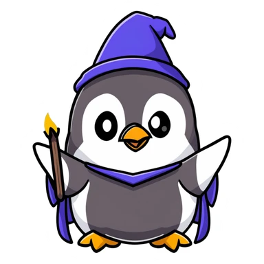 cartoonish penguin wizard casting a spell sticker