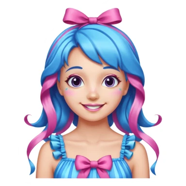 candy girl from candyland very long blue-pink mixed candy hair with ribbon and no tattooes sticker
