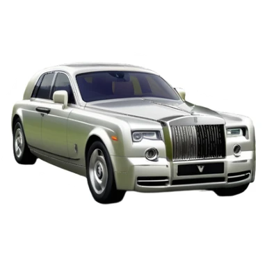 Rolls-Royce Phantom (2022) – cinematic-realistic Rolls-Royce Phantom emoji, its polished silver frame glistening under the sun as it glides down a winding, tree-lined road. The iconic Spirit of Ecstasy hood ornament stands proudly, the V12 engine hums silently  sticker
