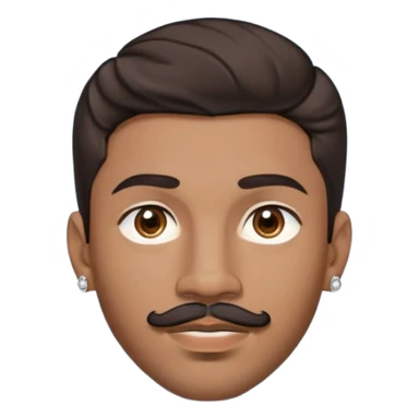 Young man with medium brown skin, mixed-race ethnicity, MUCH longer wavy dark brown hair with a center part, mustache separated from goatee, medium brown eyes, very small diamond stud earrings in both ears, head only floating face with NO shoulders or torso visible at all sticker