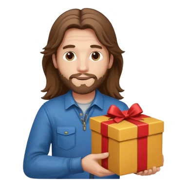 long haired man courier holding gift box sticker