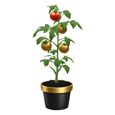 Large plant with only Black tomatoes on in a gold pot sticker