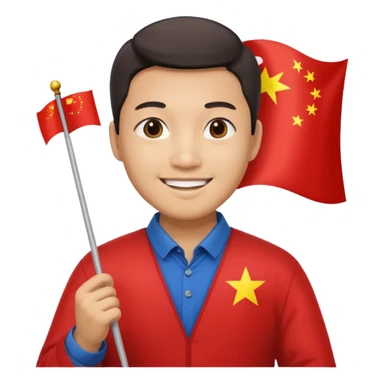 A Chinese man with a Chinese flag sticker