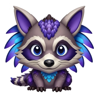 Raccoon dragon hybrid face forward with wings fully body dark purple and blue sticker