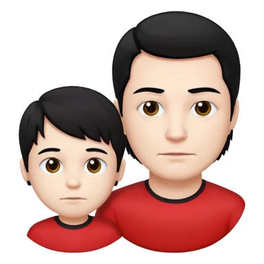 make a father and a son. both with straight black hair. both have white skin. they have to be wearing black and red clothes. there are only two people. sticker