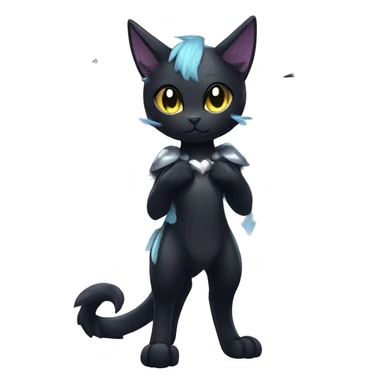 Shiny Shy Cool Black beautiful fantasy Kawaii Ethereal Sona Fakemon-cat-animal with edgy bat-wings-ears Full Body sticker