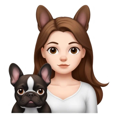 a white girl with brown hair with a black frenchie bulldog with long hair sticker