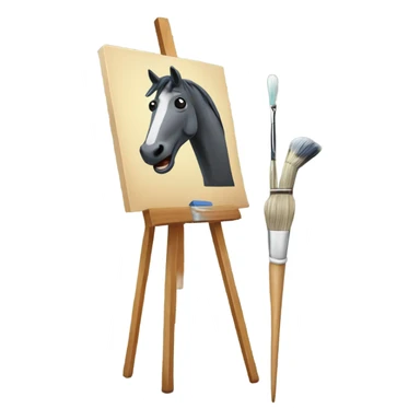 horse standing in front of an easel with a paintbrush in his mouth sticker