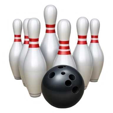 A bowling ball rolling down the lane towards a set of pins, with the pins poised to fall. The scene is set in a bowling alley with bright lights and a polished wooden floor, capturing the excitement and precision of the sport. sticker