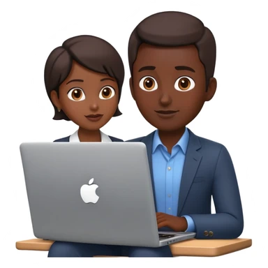 A dark-colored laptop with the screen open. From the screen, a person is emerging, standing or sitting as if giving a lecture or teaching. The person should look expressive and in a teaching pose. Soft shadows, semi-3D Apple emoji style, clean white background. sticker