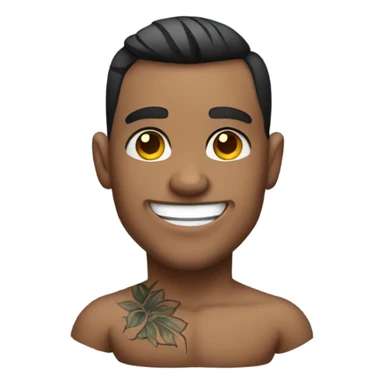 smiling muscular male with tattoos on a beach with fireworks sticker