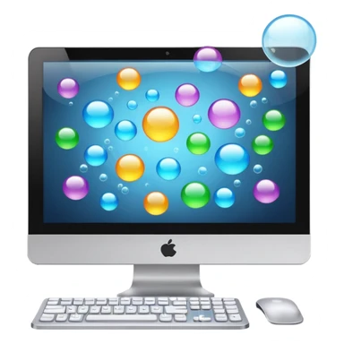desktop computer with bubbles on screen sticker