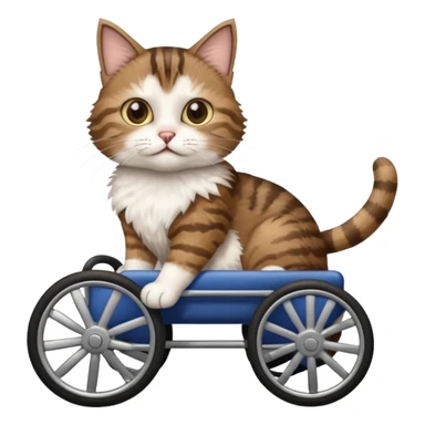 disabled brown tabby and white cat using cat wheelchair sticker