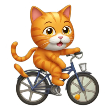 orange cat riding a bike sticker