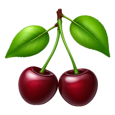Pair of dark burgundy cherries with green stem, deep rich red color sticker