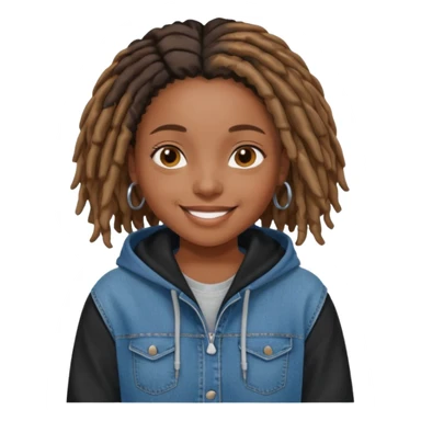 make a black girl with short locs wearing a denim hoodie with black sleeves sticker