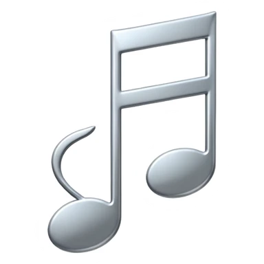Minimal emoji icon of a single metallic silver music note, clean shape, smooth edges sticker