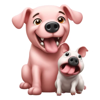 A dog slapping a pig sticker