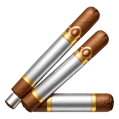 A luxury cigar emoji made of silver chrome, smooth metallic texture, minimal shape, glossy reflections, rich swag aesthetic, iOS emoji style, centered, clean white background sticker