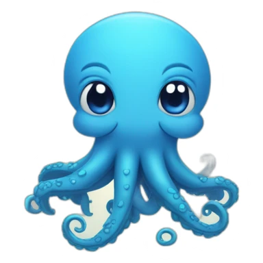 cute blue kraken with adorable face with many hearts around sticker