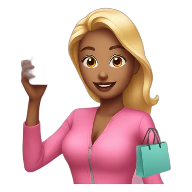 influencer taking selfie with a pink shopping bag sticker