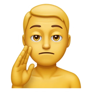 A straight face emoji with a slight look of disgust, a horizontal hand where the neck would be. All yellow sticker