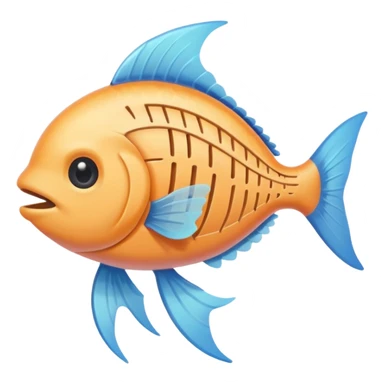 A simple emoji-style fishbone — cartoon look, clean outline, pastel colors, with a rounded fish head, hollow eye, and clear rib bones leading to a tail. Minimal, cute, and high contrast without any cat shown sticker