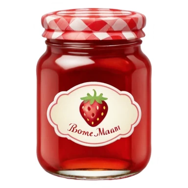 Bonne Maman style jam jar, glass with red gingham lid, classic label, cute emoji style sticker