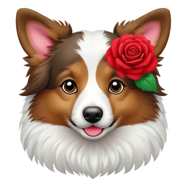Mini aussie mix with a red rose sticker