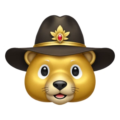 Oso dorado con sombrero elegante y moño negro confundido animatronico sticker