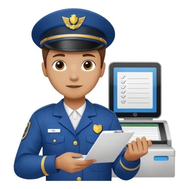 create a realistic emoji of a packaging station person with a protocol in his hand writing something down. sticker
