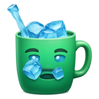 Green mug with blue ice cubes sticker