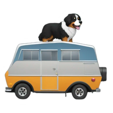 bernese mountain dog driving camper through snow sticker