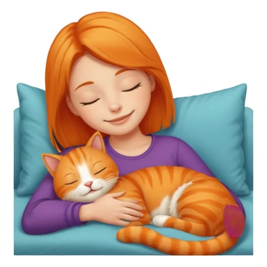 Orange cat is sleeping with girl sticker