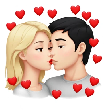 Couple of blonde girl and boy with black hair and fair skin is kissing with a lot of hearts around them sticker