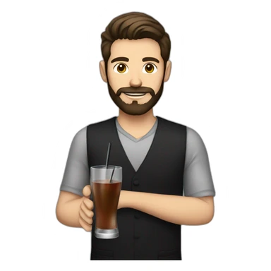 Skinny brown haired Bartender, with a beard wearing black mixing a stirred cocktail sticker