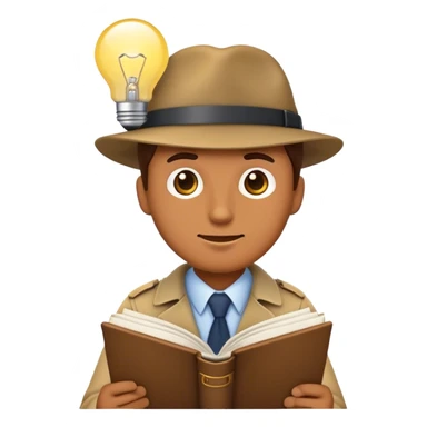 A detective emoji reading a book with a lightbulb over their head—representing research, curiosity, and preparation studying a person  sticker