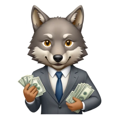 Wolf in business suit holding football and money, Wall Street wolf sticker