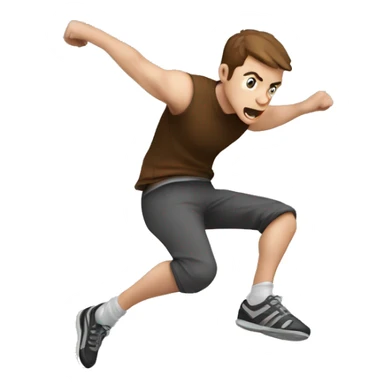 parkour white person, brown hair mid long, doing a pecision jump sticker