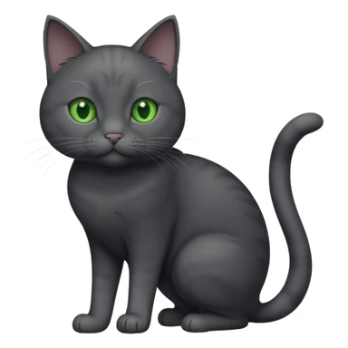 full body gorgeous solid dark grey cat with green eyes, white paws and white whiskers playing sticker