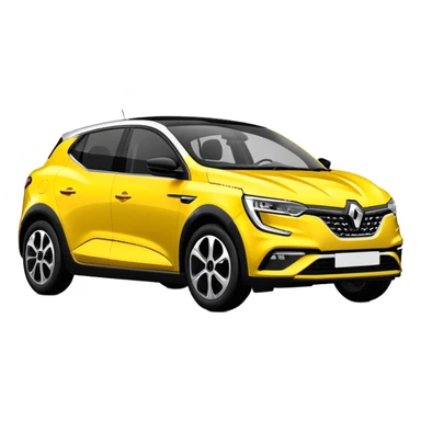Renault Megane E-Tech electric car, 3/4 angle view, yellow color with black accents sticker