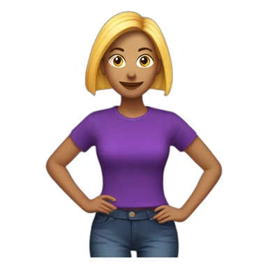 mujer cabello liso marron y camiseta morada con letras 4tech sticker