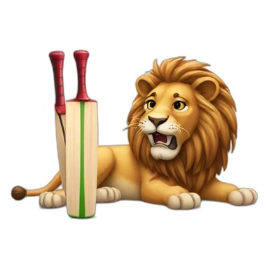 A lion crying beside a cricket bat sticker