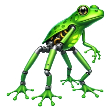 mutant frog with mechanical leg and toxic green glow sticker