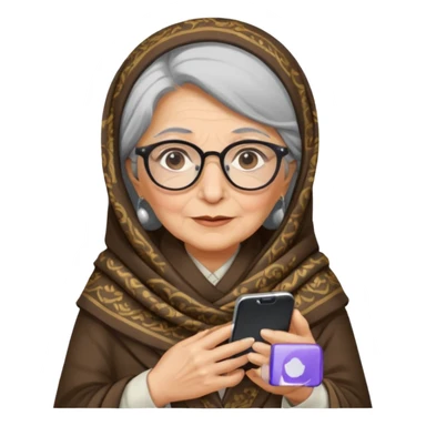 persian old woman Persian shawl with smartphone and glasses, half body sticker