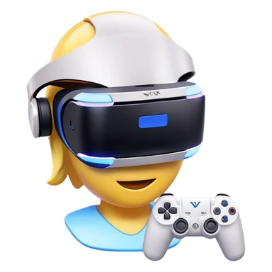 Clash of Clans aesthetic: Cinematic Playful PlayStation VR Headset Portrait Emoji, rendered in a 3D vector-style similar to standard emojis with minimal shading and bold, simplified shapes. A compact, distinct form with signature details, softly glowing with a cutting-edge console technology charm. Simplified yet unmistakably iconic, highly detailed and consistent, glowing with a soft radiance and high shine. Stylized with a touch of technological advancement and a soft glowing outline, capturing the essence of a beloved gaming relic with a friendly, playful manner! sticker