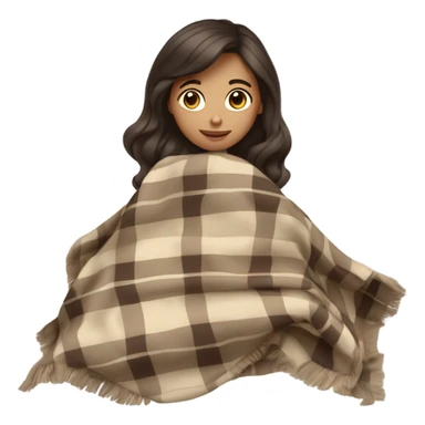 Beige clean girl folded plaid blanket with dark brown hait sticker